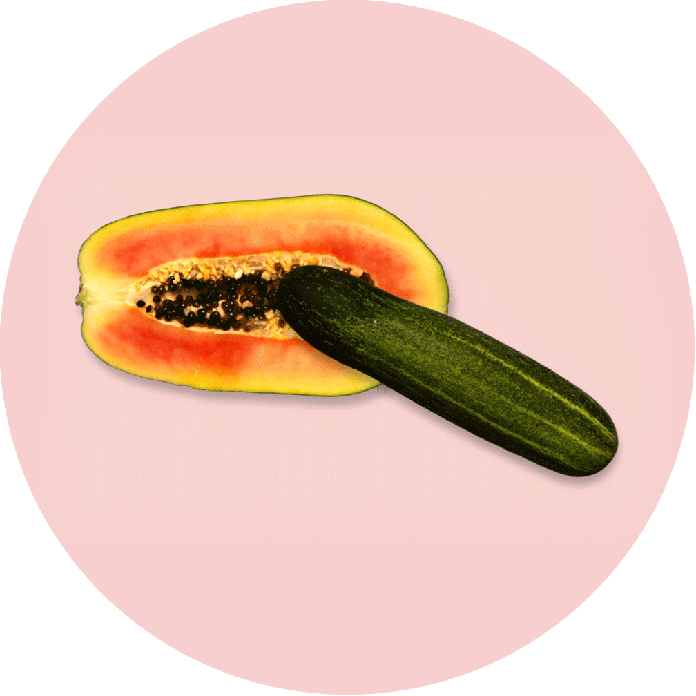 cucumber slides over papaya to mimic sexual intercourse to conceive baby